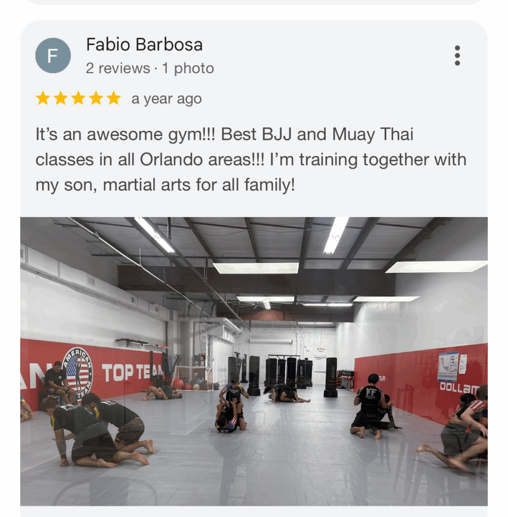 Five-star review praising the best Adult Brazilian Jiu-Jitsu class